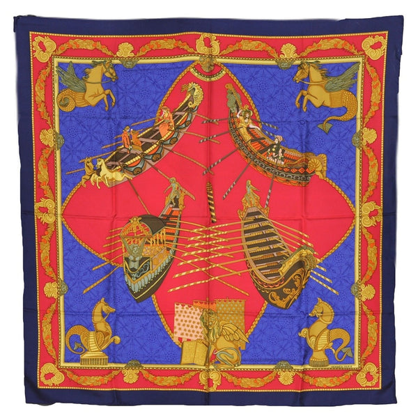 Authentic HERMES Carre 90 Scarf "Les Bissone de Venise" Silk Navy 3380F