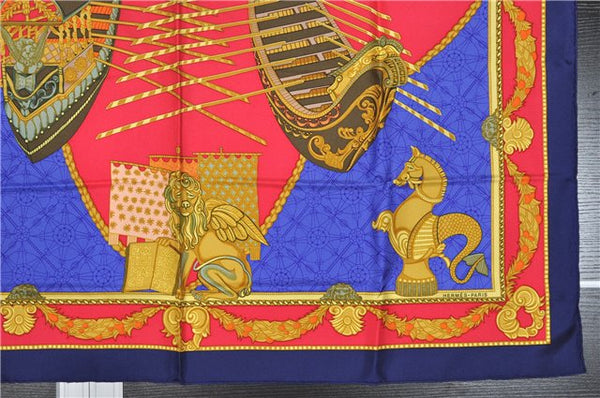 Authentic HERMES Carre 90 Scarf "Les Bissone de Venise" Silk Navy 3380F