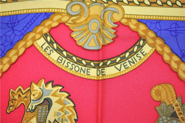 Authentic HERMES Carre 90 Scarf "Les Bissone de Venise" Silk Navy 3380F