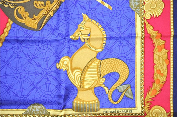 Authentic HERMES Carre 90 Scarf "Les Bissone de Venise" Silk Navy 3380F