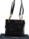 Authentic CHANEL Vintage Enamel CC Logo Chain Shoulder Tote Bag Black 3380I