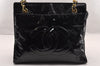 Authentic CHANEL Vintage Enamel CC Logo Chain Shoulder Tote Bag Black 3380I