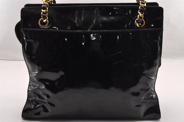 Authentic CHANEL Vintage Enamel CC Logo Chain Shoulder Tote Bag Black 3380I