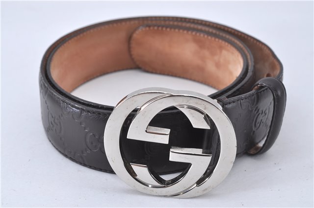 Auth GUCCI Guccissima Interlocking Belt GG Leather 37.4