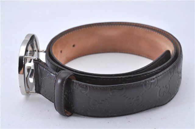 Auth GUCCI Guccissima Interlocking Belt GG Leather 37.4