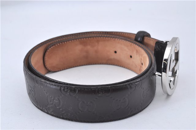 Auth GUCCI Guccissima Interlocking Belt GG Leather 37.4