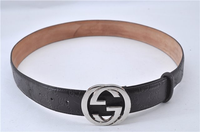 Auth GUCCI Guccissima Interlocking Belt GG Leather 37.4