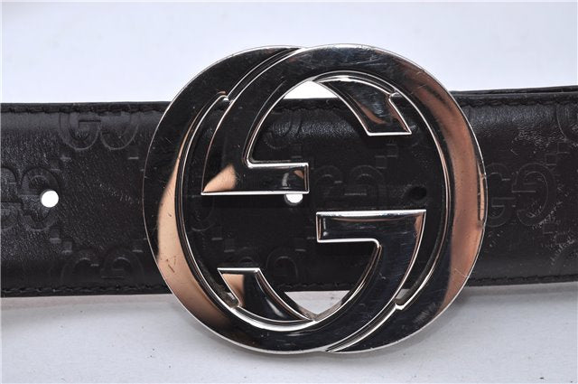 Auth GUCCI Guccissima Interlocking Belt GG Leather 37.4