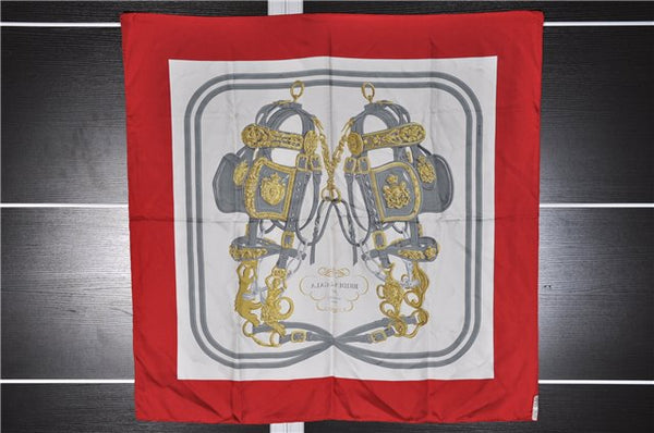 Authentic HERMES Carre 90 Scarf "BRIDES de GALA par" Silk Red 3386F