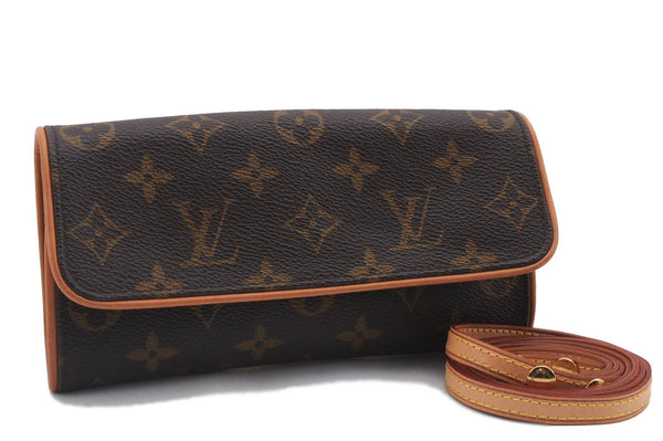 Authentic LOUIS VUITTON Monogram Pochette Twin PM Shoulder Pouch M51854 LV 3387B