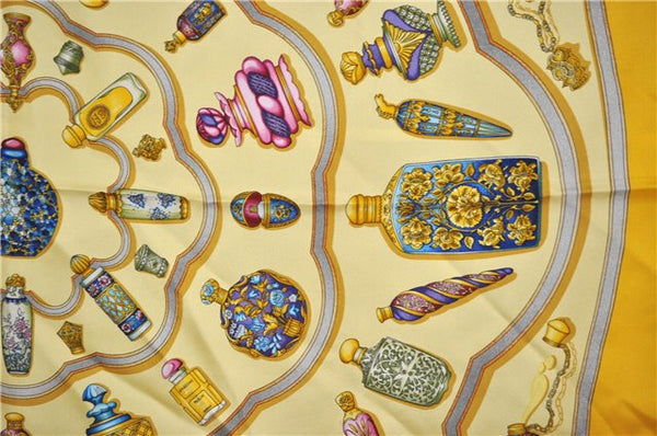 Authentic HERMES Carre 90 Scarf "Qu' importe le flacon..." Silk Yellow 3387F