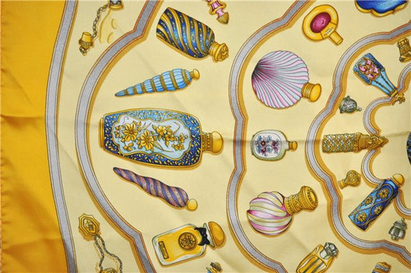 Authentic HERMES Carre 90 Scarf "Qu' importe le flacon..." Silk Yellow 3387F