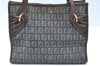Authentic FENDI Zucchino Tote Hand Bag Purse Canvas Leather Blue 3397H