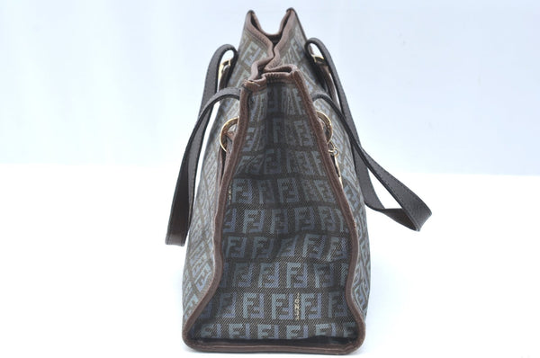 Authentic FENDI Zucchino Tote Hand Bag Purse Canvas Leather Blue 3397H