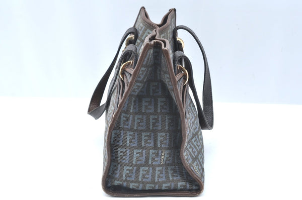 Authentic FENDI Zucchino Tote Hand Bag Purse Canvas Leather Blue 3397H