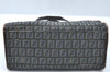 Authentic FENDI Zucchino Tote Hand Bag Purse Canvas Leather Blue 3397H