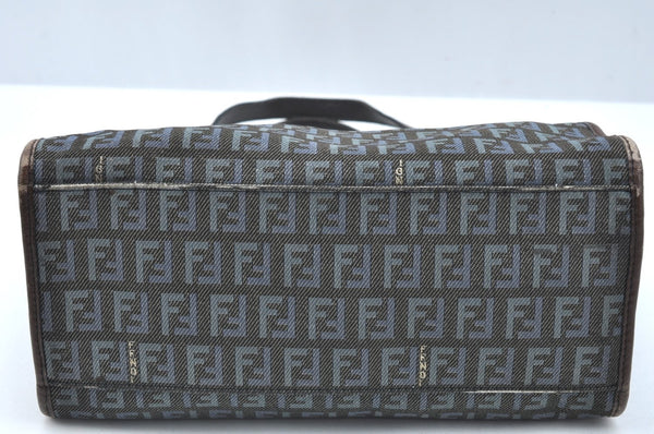 Authentic FENDI Zucchino Tote Hand Bag Purse Canvas Leather Blue 3397H