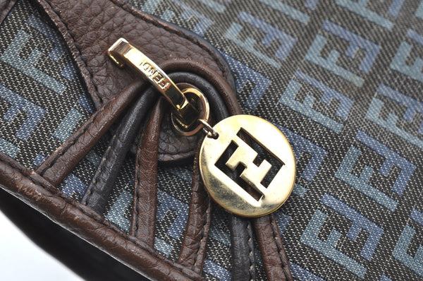 Authentic FENDI Zucchino Tote Hand Bag Purse Canvas Leather Blue 3397H