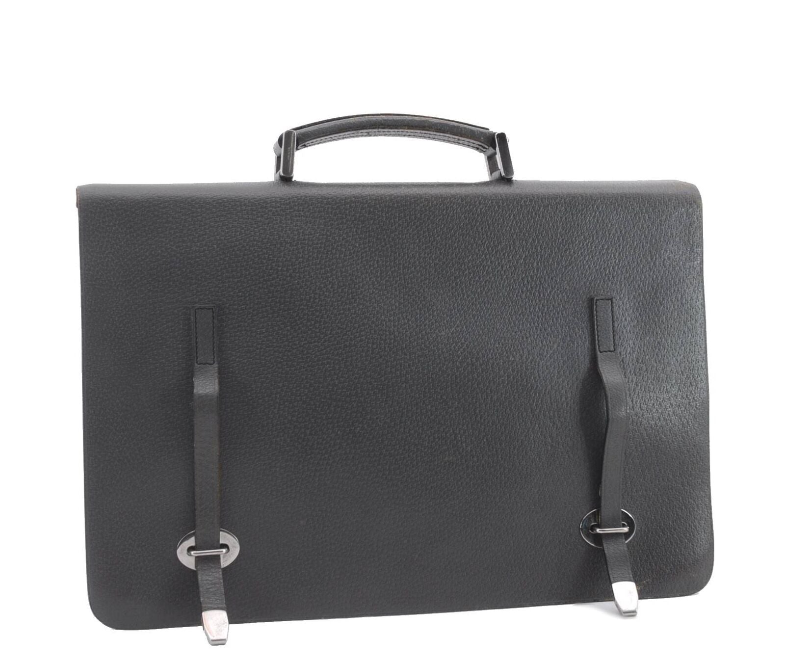 Authentic PRADA Vintage Leather Business Brief Case Gray 3401C