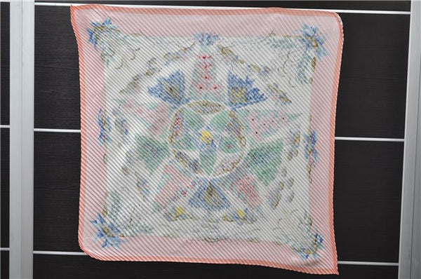 Authentic HERMES Pleats Scarf "Pythagore" Silk Pink Box 3408D