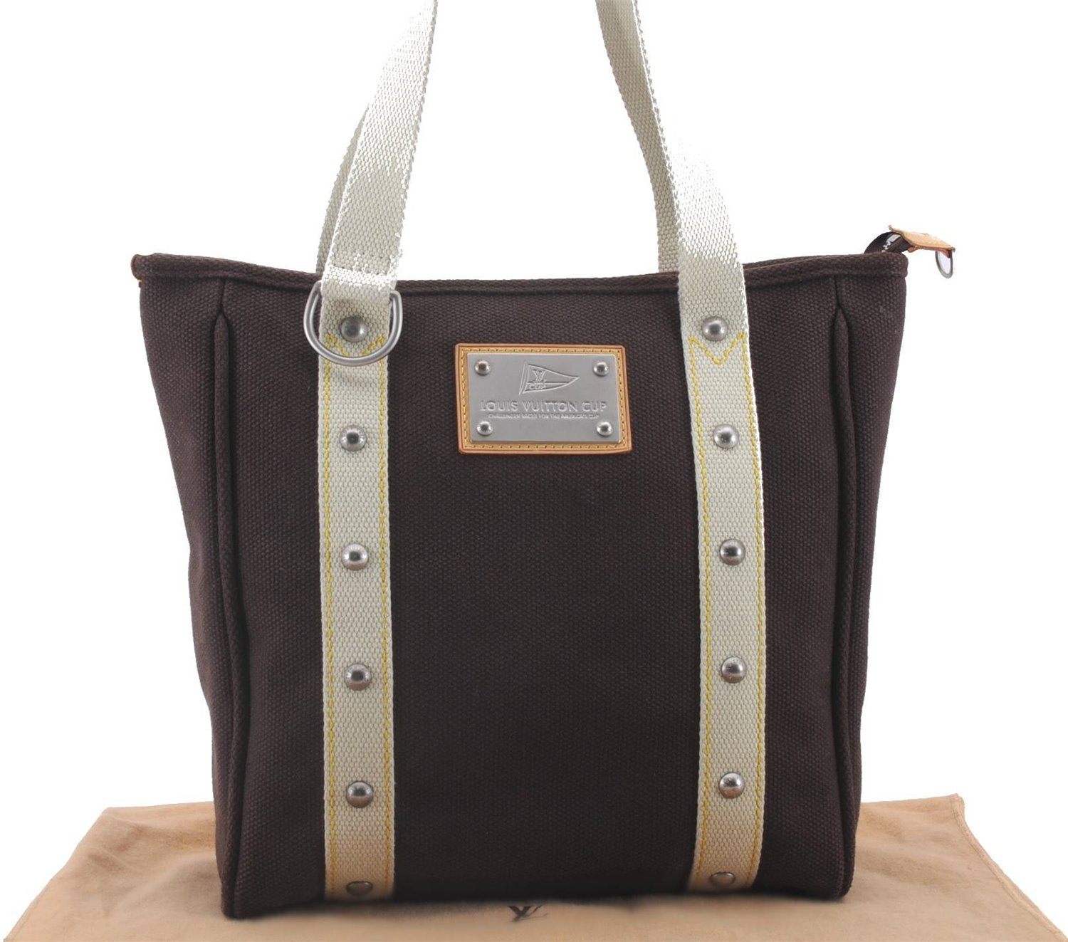 Authentic Louis Vuitton Antigua Cabas MM Tote Bag Brown White M80663 LV 3410D