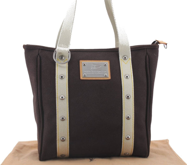 Authentic Louis Vuitton Antigua Cabas MM Tote Bag Brown White M80663 LV 3410D