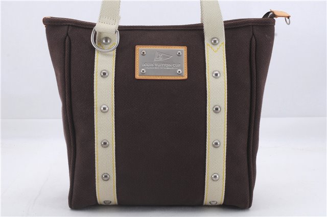 Authentic Louis Vuitton Antigua Cabas MM Tote Bag Brown White M80663 LV 3410D