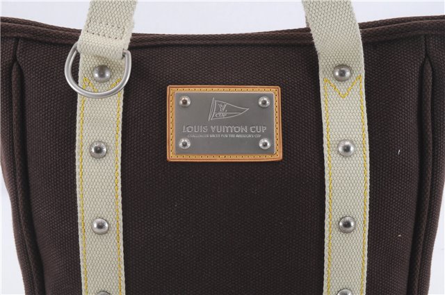 Authentic Louis Vuitton Antigua Cabas MM Tote Bag Brown White M80663 LV 3410D