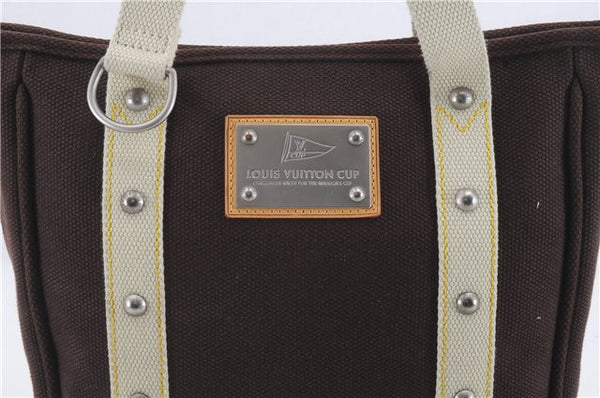 Authentic Louis Vuitton Antigua Cabas MM Tote Bag Brown White M80663 LV 3410D