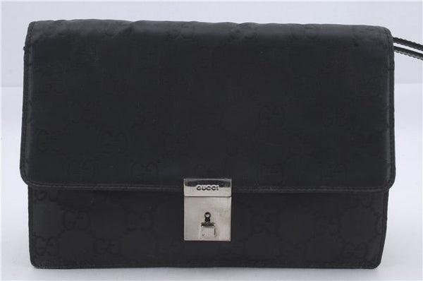 Authentic GUCCI Clutch Hand Bag Purse GG Nylon Leather 0181600 Black 3453D