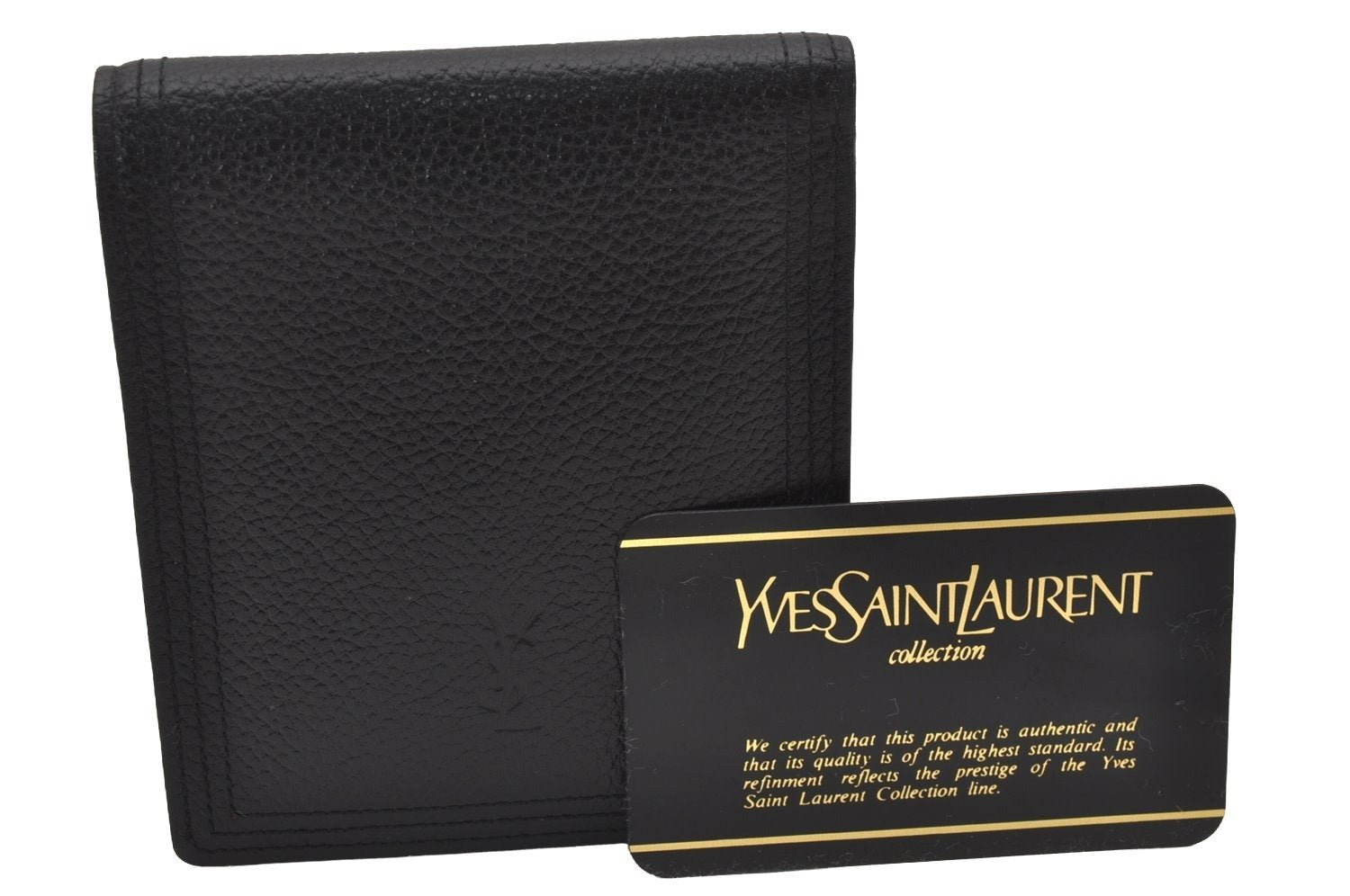 Authentic YVES SAINT LAURENT Vintage Bifold Wallet Purse Leather Black 3469I