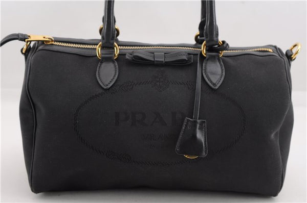 Authentic PRADA Vintage Canvas Leather 2Way Shoulder Hand Bag Black 3473F