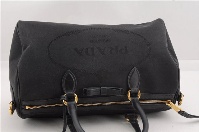 Authentic PRADA Vintage Canvas Leather 2Way Shoulder Hand Bag Black 3473F