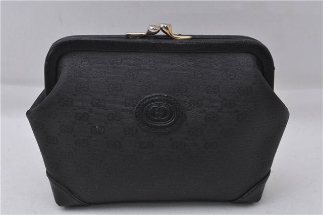 Authentic GUCCI Micro GG PVC Leather Pouch Purse Black 3474D