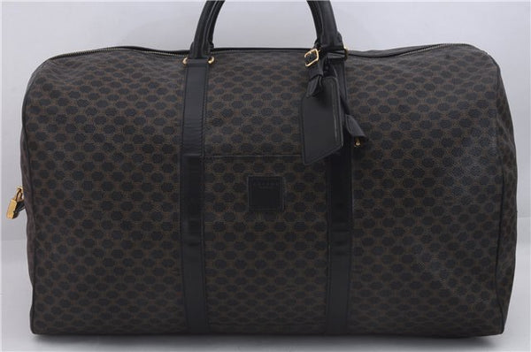 Auth CELINE Macadam Blason Pattern Travel Boston Bag PVC Leather Black 3475D