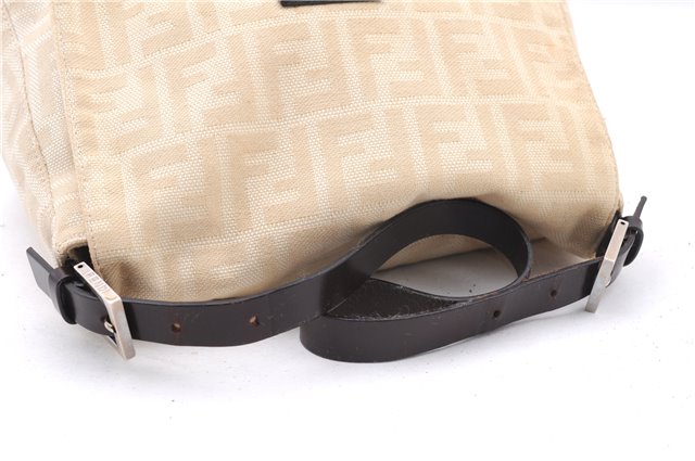 Authentic FENDI Zucca Mamma Baguette Shoulder Bag Canvas Leather Beige 3502F