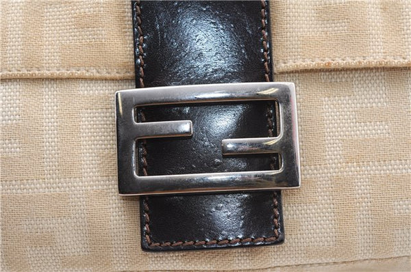 Authentic FENDI Zucca Mamma Baguette Shoulder Bag Canvas Leather Beige 3502F