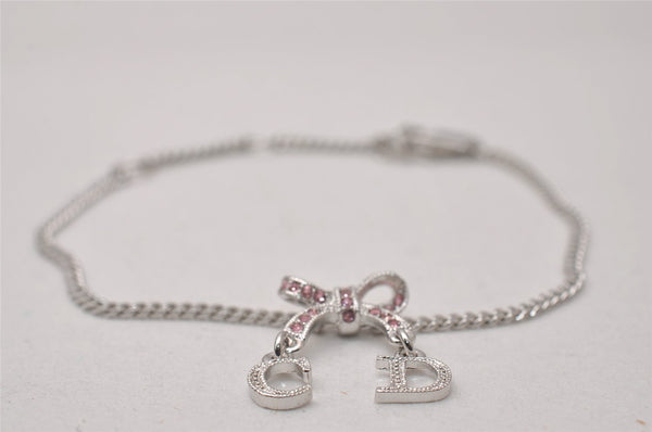 Authentic Christian Dior Rhinestone Chain Bracelet Silver Pink CD 3503I