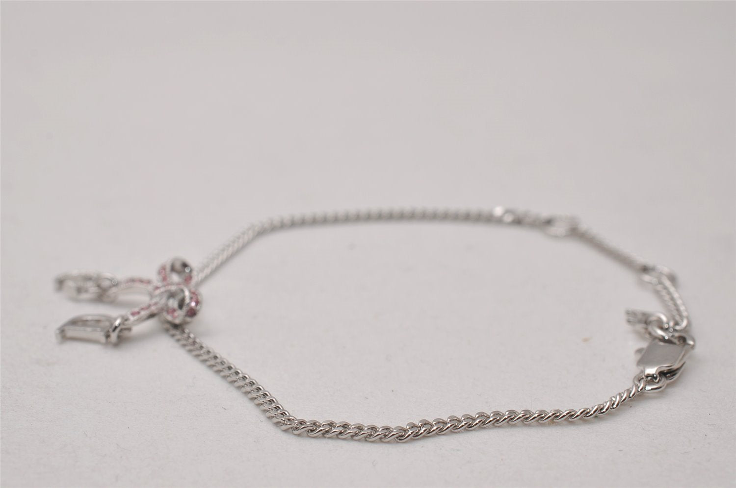 Authentic Christian Dior Rhinestone Chain Bracelet Silver Pink CD 3503I