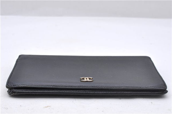 Authentic CHANEL Calf Skin CoCo Mark Bifold Long Wallet Purse Black 3504D