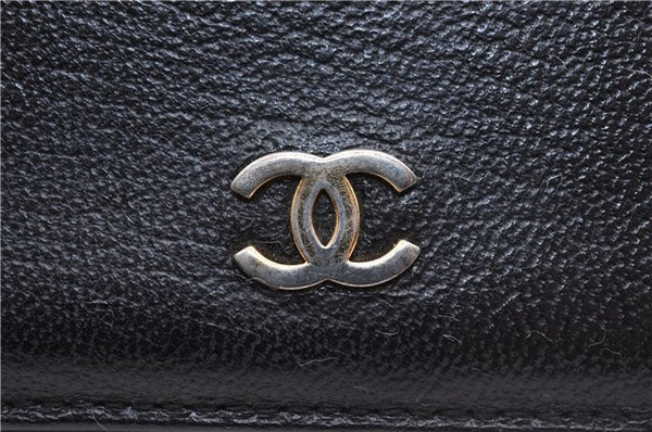 Authentic CHANEL Calf Skin CoCo Mark Bifold Long Wallet Purse Black 3504D