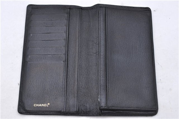 Authentic CHANEL Calf Skin CoCo Mark Bifold Long Wallet Purse Black 3504D