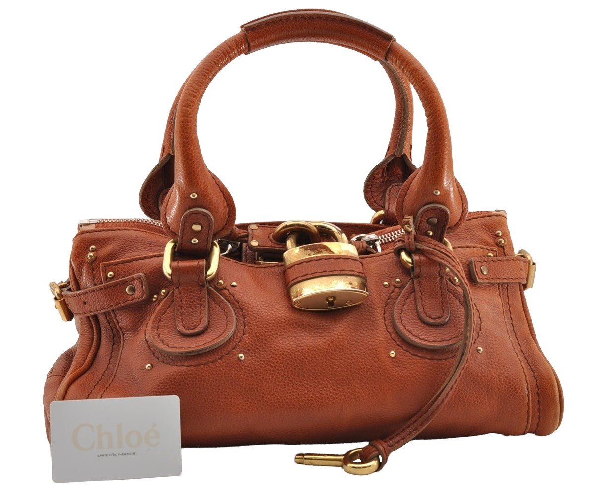 Authentic Chloe Vintage Paddington Leather Shoulder Hand Bag Brown 3514I