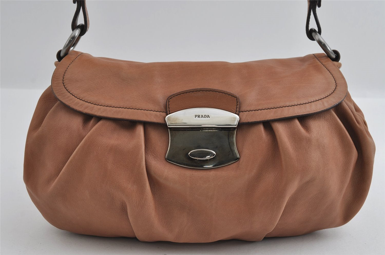 Authentic PRADA Vintage Leather Nappa Shoulder Hand Bag Purse Brown 3517I
