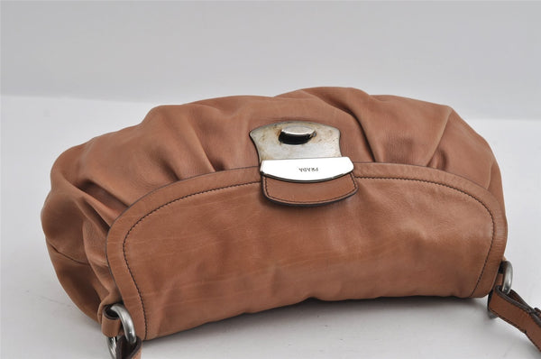 Authentic PRADA Vintage Leather Nappa Shoulder Hand Bag Purse Brown 3517I