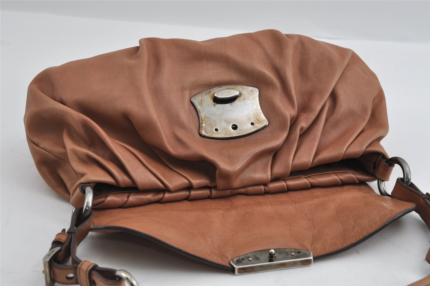 Authentic PRADA Vintage Leather Nappa Shoulder Hand Bag Purse Brown 3517I