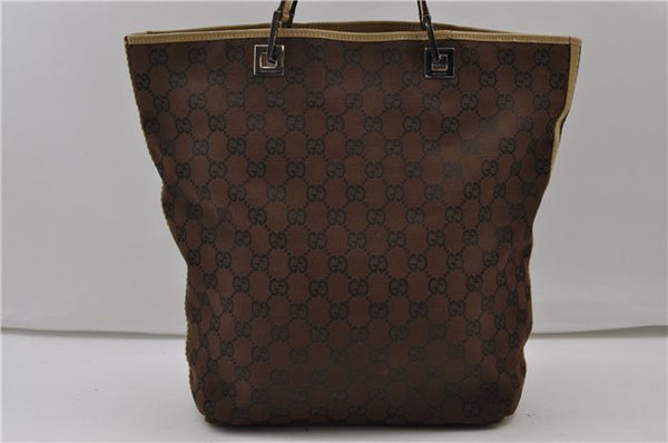 Authentic GUCCI Sherry Line Shoulder Tote Bag GG Canvas Leather Dark Brown 3521E