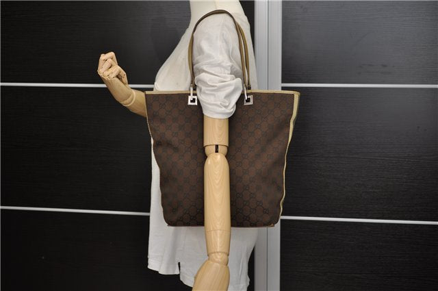 Authentic GUCCI Sherry Line Shoulder Tote Bag GG Canvas Leather Dark Brown 3521E