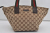 Authentic GUCCI Web Sherry Line Tote Bag GG Canvas Leather 131228 Brown 3521I