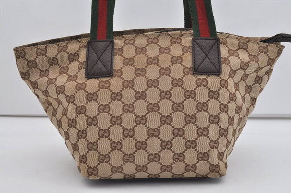 Authentic GUCCI Web Sherry Line Tote Bag GG Canvas Leather 131228 Brown 3521I